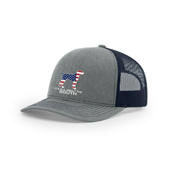 It's All About The South American Flag Filled Pointer Mesh Back Trucker Hat-Heather Grey/Black