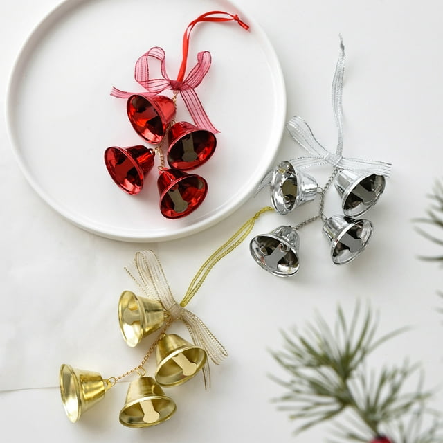 Colgante de campanas de Navidad con lazo | Adorno de plástico rojo, dorado y plata | Bucle colgante ligero | 20x3,5cm | Decoración festiva del árbol navideño | Paquete individual