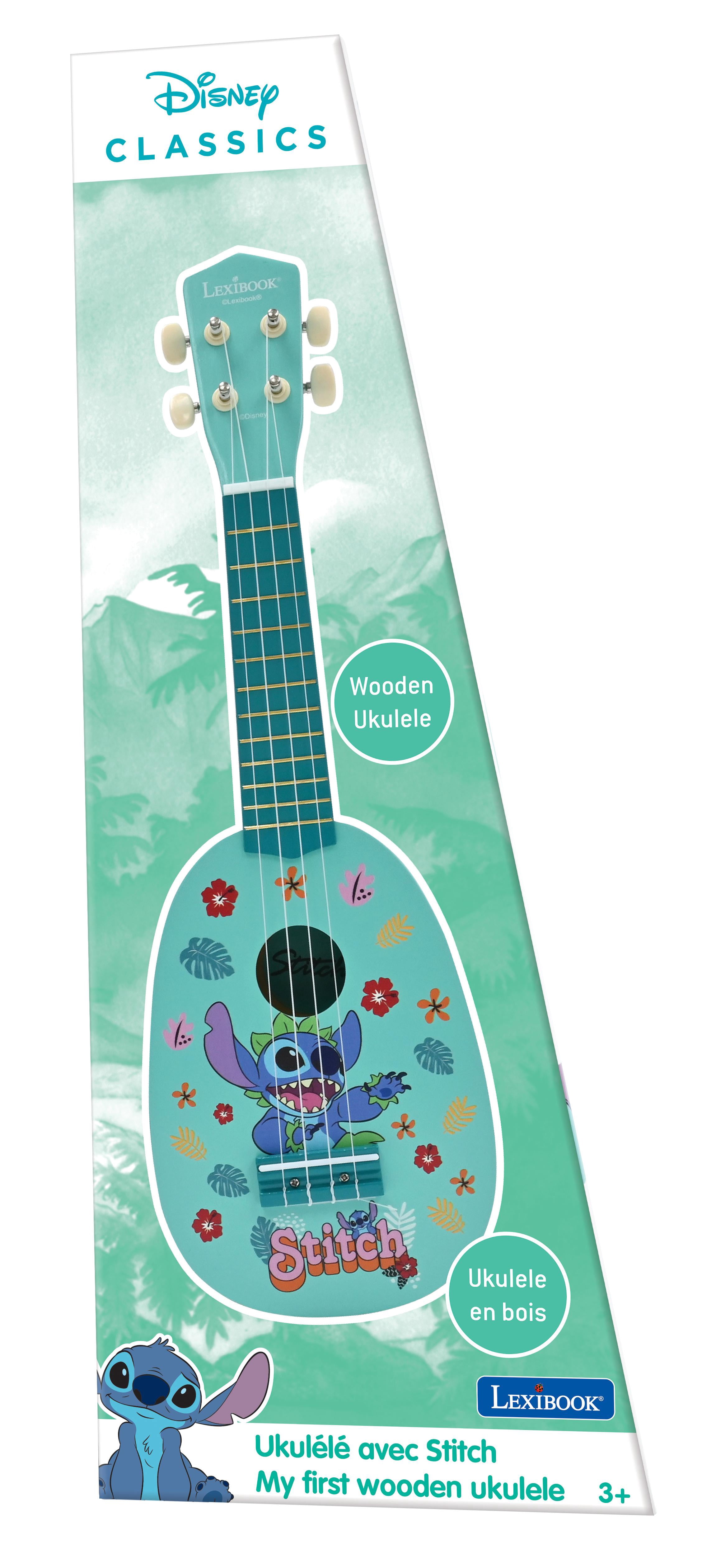 Lexibook Disney Stitch My First Wooden Ukulele, 4 Nylon Strings, 53cm, Blue