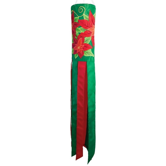 In the Breeze 5027 — Poinsettia 40-Inch Windsock — Hanging Winter Decoration — Outdoor Holiday Décor