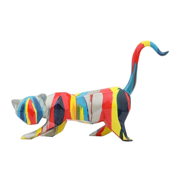 Resina Artesanía Cat Figurine Estatua Estatua Estante Estante Adorno, 44x12x27cm