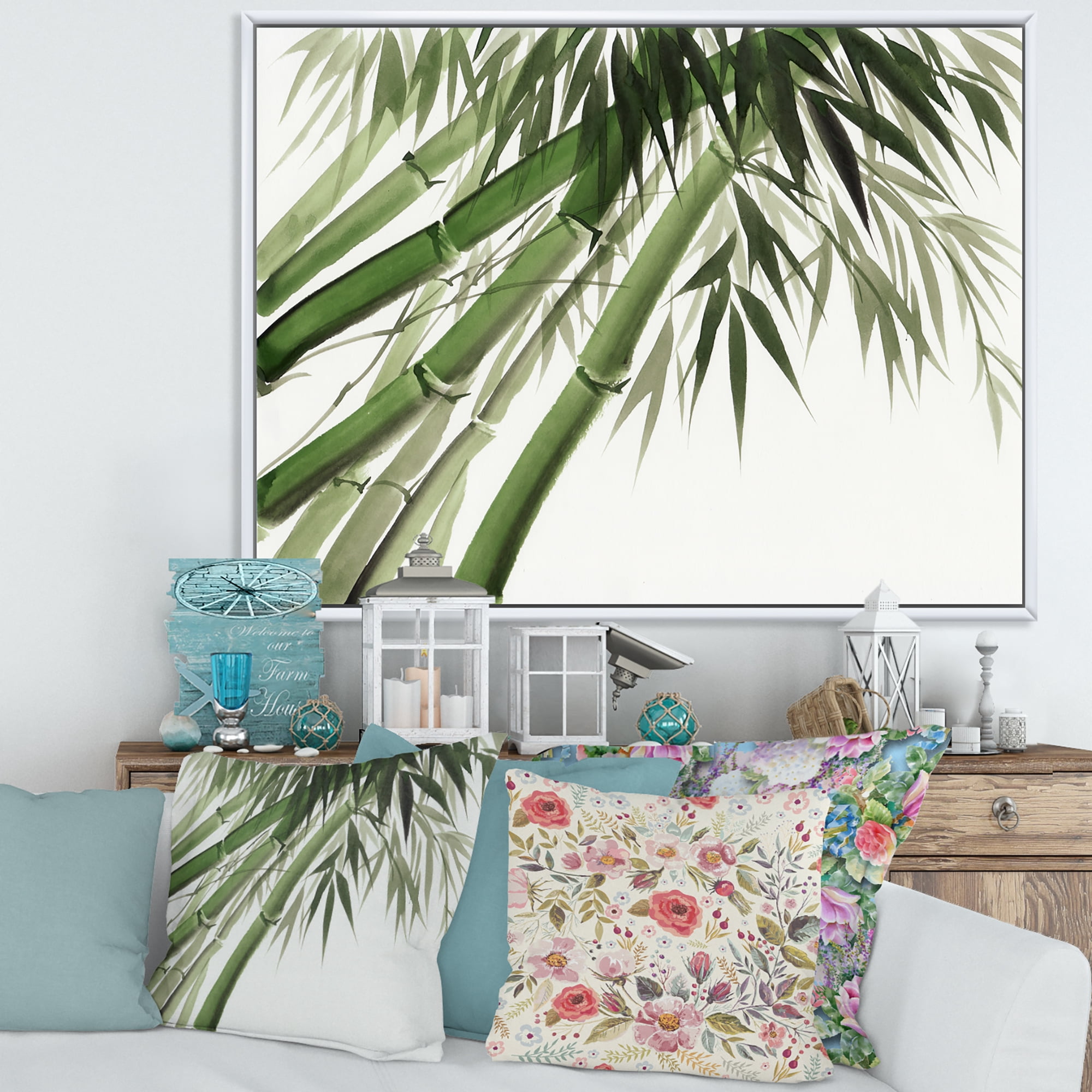 Designart 'Ancient Dark Green Bamboo' Traditional Framed Canvas Wall Art Print