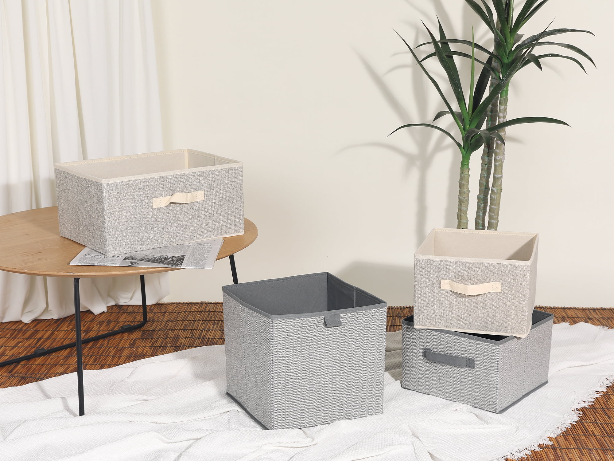 Unique Bargains Storage Cube Bin with Handles 1 Pack Collapsible Storage Basket Beige S