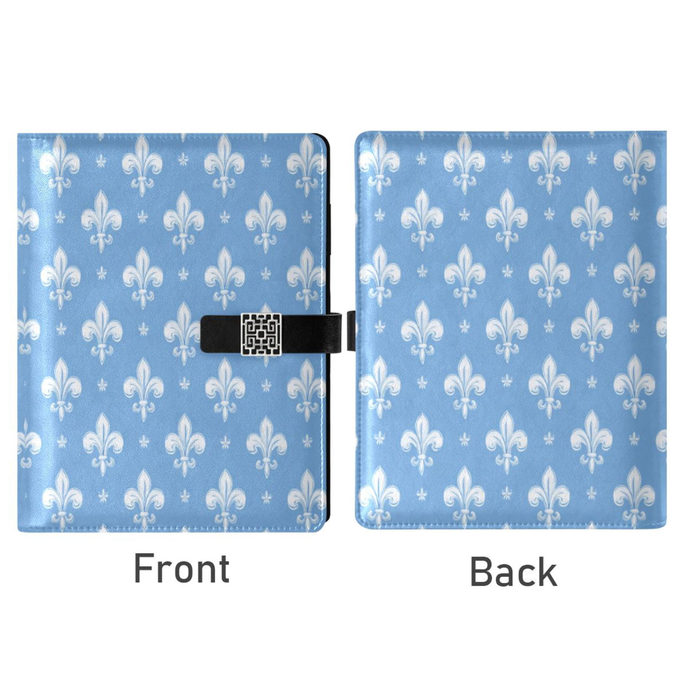 Leather Planner Leather Notebook Notebook Journal Binder Design Pen Pocket Design Convenient for Storage Fleur De Lis Sky Blue Motif