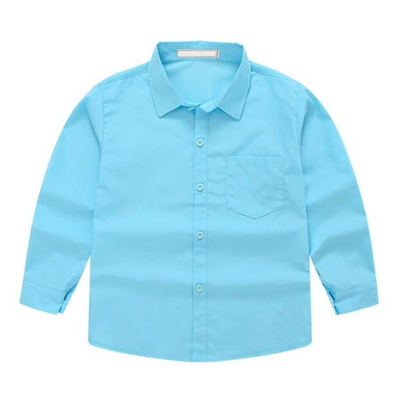 Trikvn Boys Long Sleeve Dress Shirt Button Down Solid Casual Tops with Chest Pocket Classic Formal Wear for Kids School Uniform Party Wedding Vacation Everyday Use