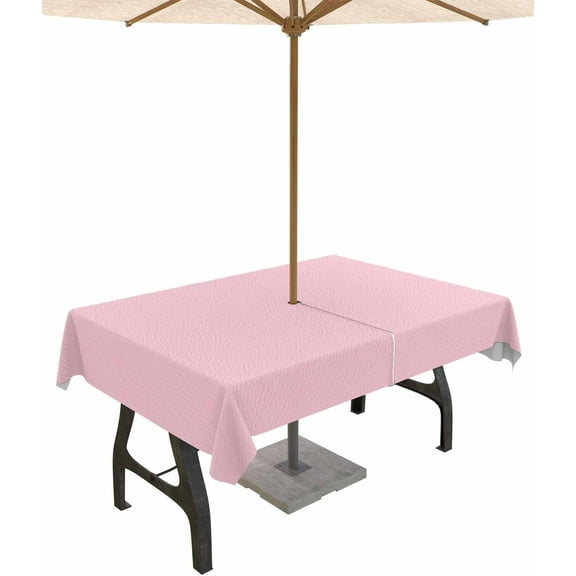 Outdoor Tablecloth with Umbrella Hole and Zipper 60 x 84 Inch Pink Leather Texture Vintage Classic Table Cover for Rectangular Tables Waterproof Tabletop Collection for Patio Garden Picnic Camping