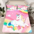 thumbnail image 2 of Castle Fairy Kawaii Magical Horse Twin Sheet Sets 3pcs for Kids Teens Girls,Cartoon Rainbow Unicorn Twin Fitted Sheet Microfiber,Dreamy Princess Breathable Flat Sheet,Breathable Home Decor, 2 of 7