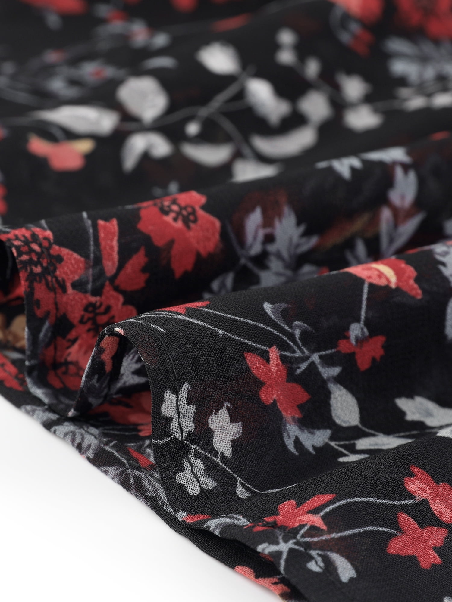 DARING DIVA Floral Flutter Sleeves V Neck Smocked Ruffle Dress XS Black Red