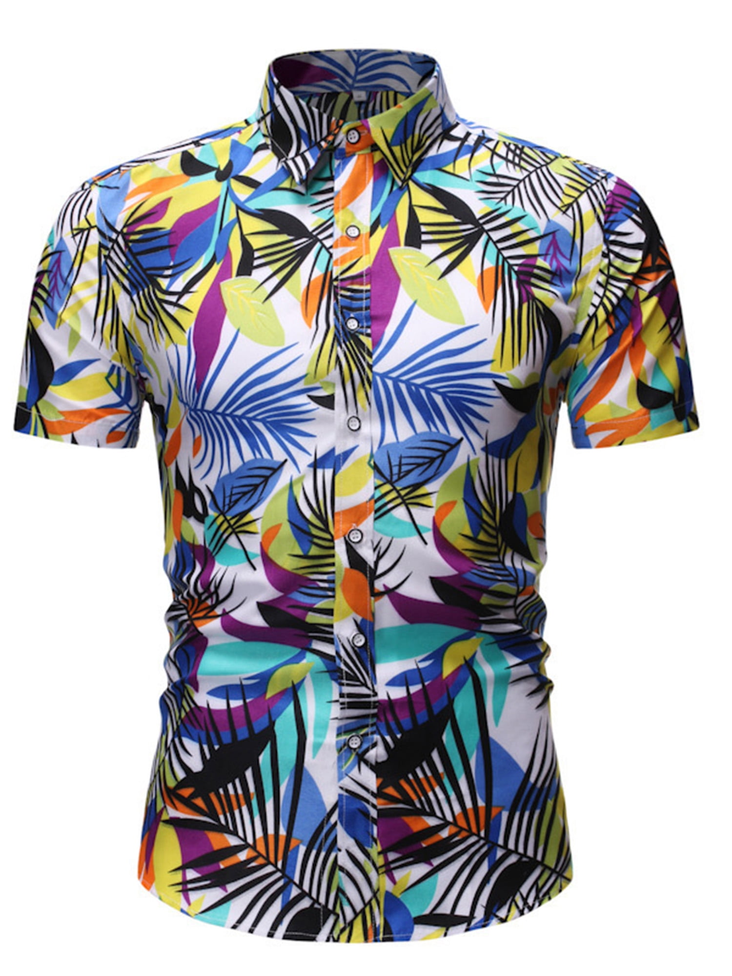 100% Cotton Mens Hawaiian Shirts Male Casual Printed Beach Shirts Short Sleeve Summer Party Shirt