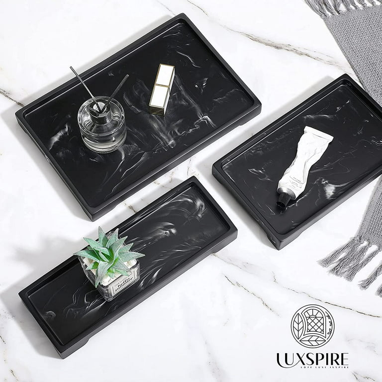 1 Pack Bathroom Silicone Vanity Tray ,Octagon Perfume Key Tray,Anti-Slip  Shatterproof Counter Trays, Kitchen Soap Dispenser Silicone Tray - Marble  Black