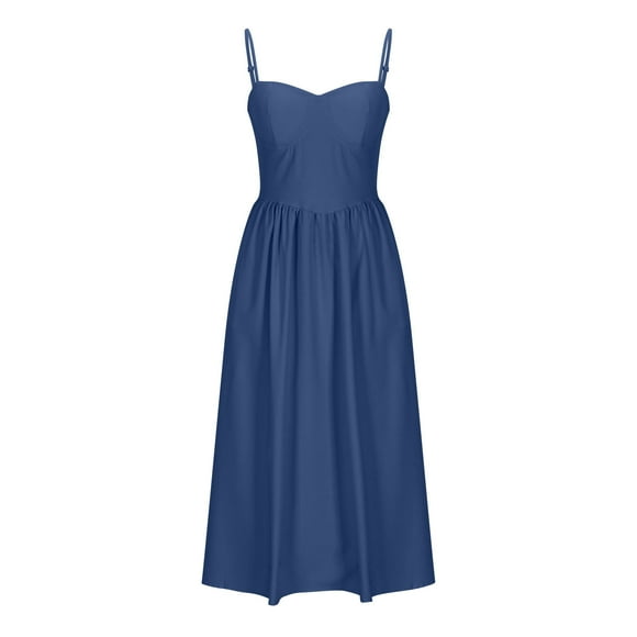 Kaemgyyd Womens Corset Dress Elegant Spaghetti Strap Flowy Midi Dress Low Cut Pleated Formal Cocktail Dresses for Women