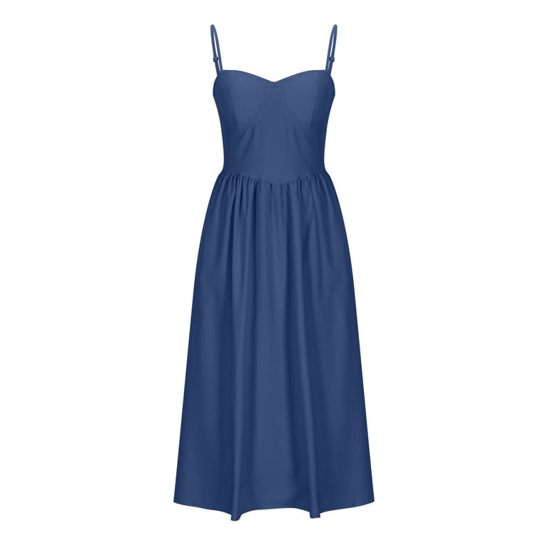 NXMZXB Corset Dress for Women Formal Spaghetti Strap Bustier Midi Dresses  Flowy Pleated Hem Low Cut Prom Sundress with Pockets Navy XL - Walmart.com
