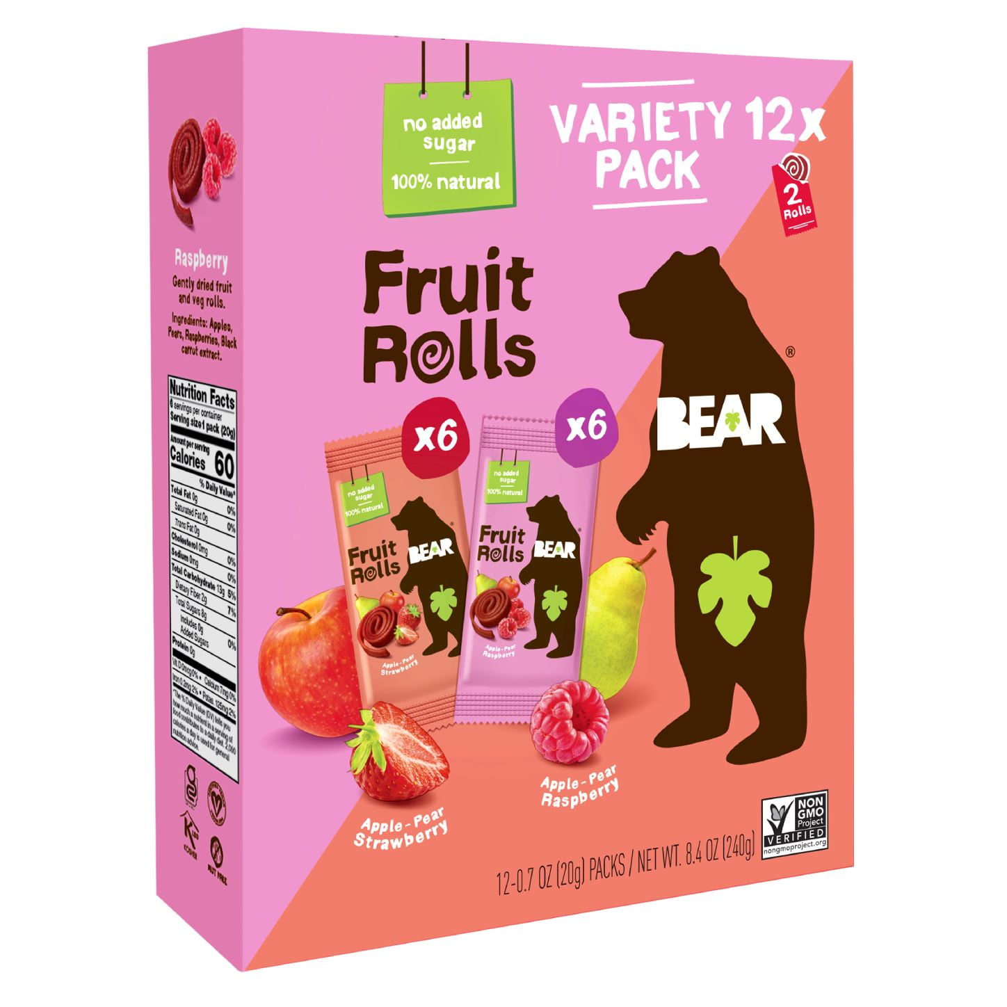 BEAR Fruit Rolls Variety Pack Straw/Rasp 8.4oz, 12 count