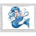thumbnail image 1 of Anime Tapestry, Manga Cartoon Style Character of a Pisces Girl Horoscope Zodiac Themed Avatar, Wall Hanging for Bedroom Living Room Dorm Decor, 80W X 60L Inches, Blue and White, by Ambesonne, 1 of 2