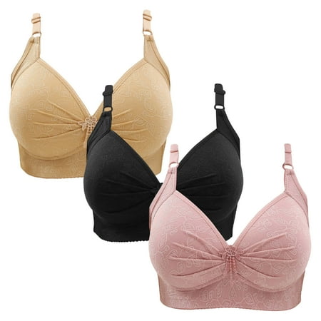 Gnurob Womens Lace Bralette 3 Pack Plus Size Bra Push Up Wire Free Bras Padded Seamless Bralettes Adjustable Straps Underwear for Heavy Breast Sprots Bra Clearance Saving B03-Beige Medium