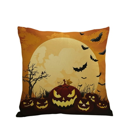 Halloween Cushions Joyfeel Clearance Happy Halloween Square Decorative Throw Pillow Case Cushion Cover Bat Pumpkin Moon 45x45cm ()