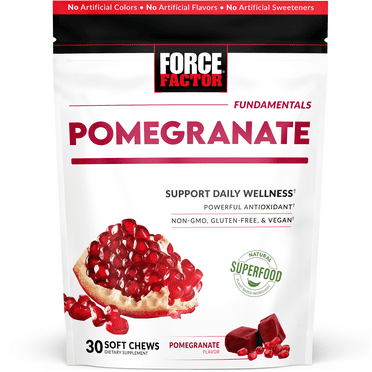 Force Factor Pomegranate Soft Chews, Antioxidant Supplement to Promote Healthy Aging & Cellular Health, Non-GMO, Gluten Free, Vegan, 30 Chews