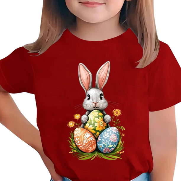 Camiseta Casual de Cuello Redondo Impresa Del Día de Pascua, Camiseta de Manga Corta de los Niños para la Diversión de las Vacaciones