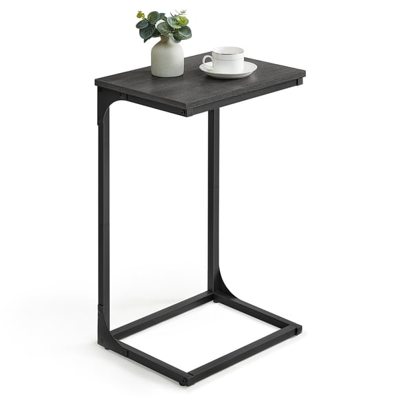 VASAGLE C-Shaped End Table, Side Table for Sofa, Couch Table with Metal Frame, Small TV Tray Table for Living Room, Bedroom, Misty Gray and Black