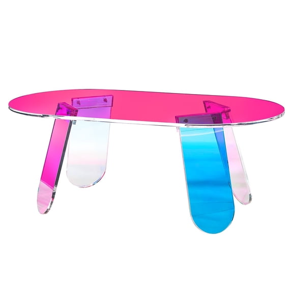 Iridescent Acrylic Coffee Table 13.8 Inch Height Colorful Rainbow End Table 12mm Thick Acrylic Side Table for Living Room Patio Courtyard Terrace Snack Drink Display Modern Accent Furniture