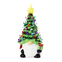 Glowing Dwarf Christmas Tree Ornaments, Christmas Tabletop Décor with 30 Lights - Battery Powered 6.3 Inch Resin Indoor Holiday Decoration, Stable Base Christmas Décor One Size