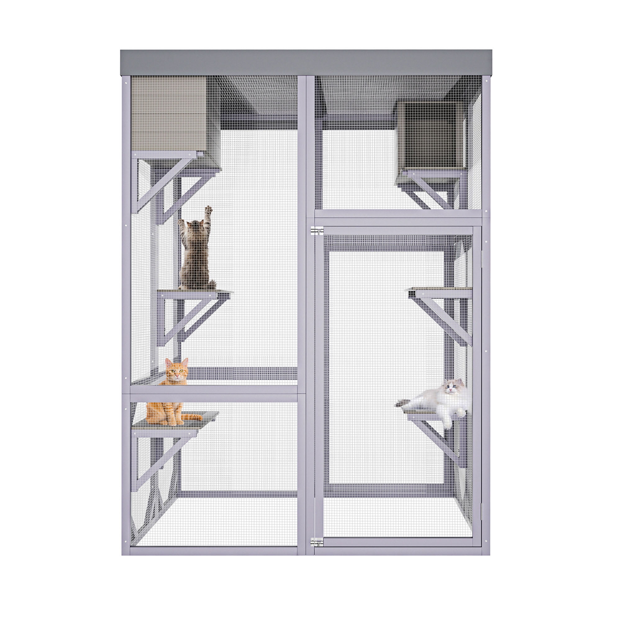 CQSXDA Multi-Functional Outdoor Wooden Catio with 4 Platforms and 2 Napping Houses,  2 Locks,Enclosure for Cats Play Rest