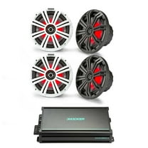 Kicker Marine Amplifier Speaker Bundle 8" LED Speaker (2 Pair) with 4 Channel Amp