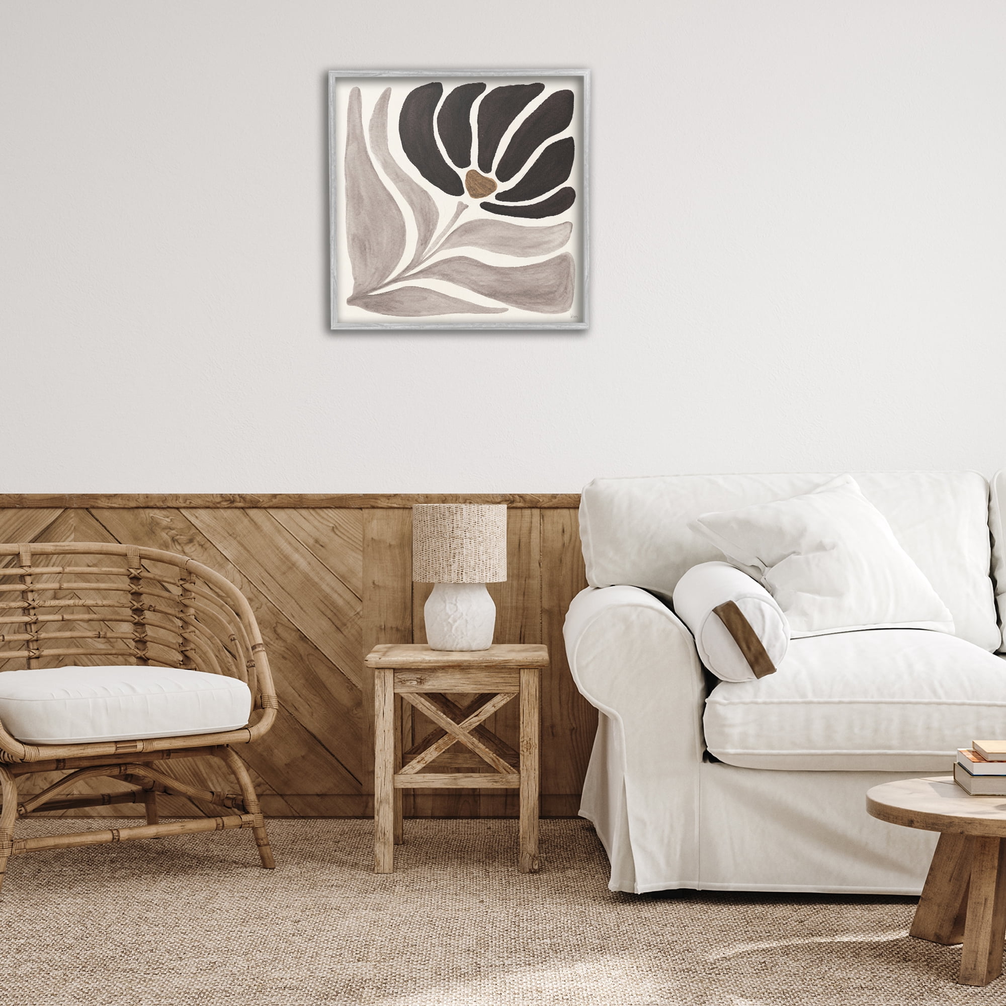 Stupell Industries Modern Neutral Bloom Botanical & Floral Painting Gray Framed Art Print Wall Art, 24 x 24