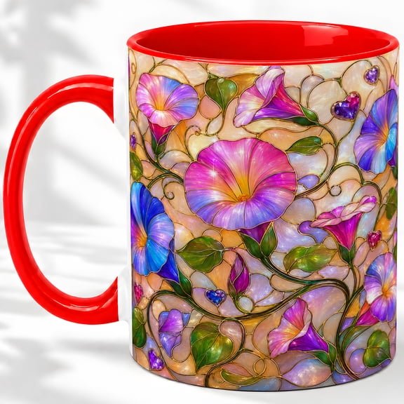 Morning Glory Accent Mug, 11oz Ceramic Coffee Cup for Flower Lovers
