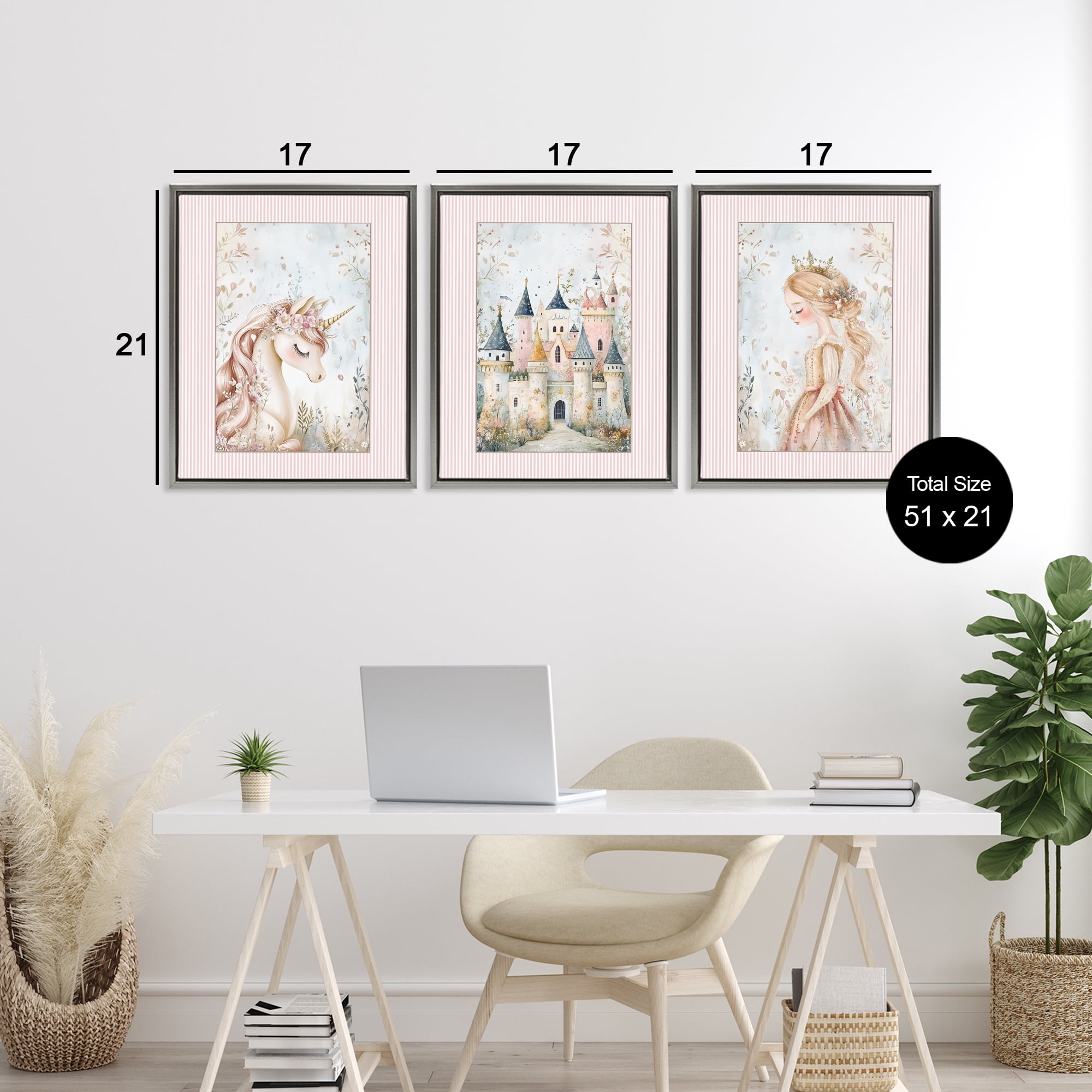 Stupell Industries Fantasy Enchanted Dreams 3 Piece Gray Framed Floater Canvas Set, design by Christine Simpson Art