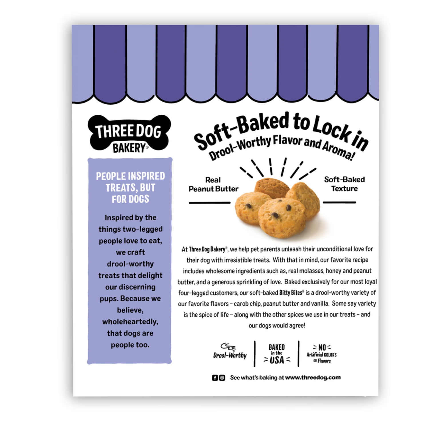 (2 pack) Three Dog Bakery Bitty Bites Trio Soft Baked Cookies for Dogs, 13oz