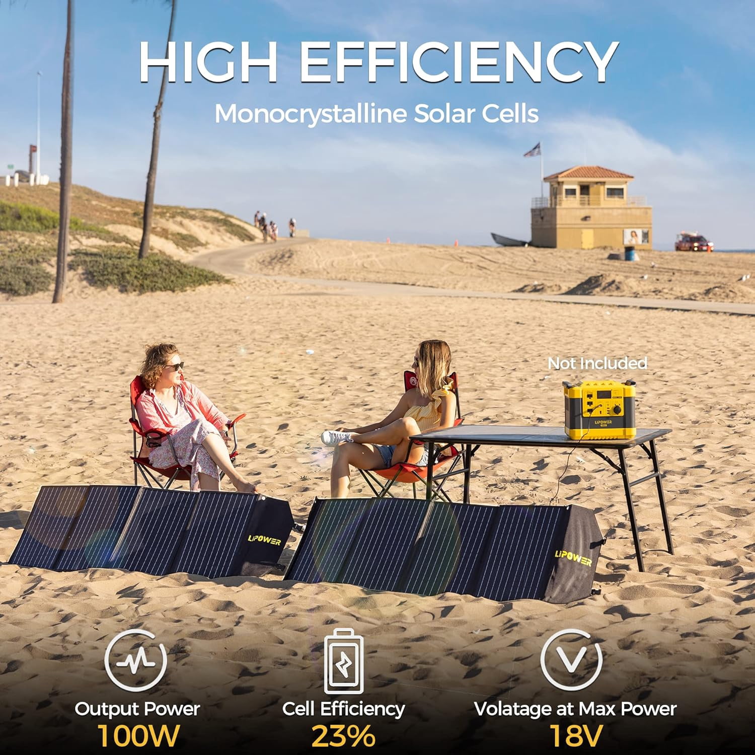 100W Portable Solar Panel, 18V Foldable Solar Charger for Jackery/Anker/FlashFish/Bluetti/Goal Zero/Rockpals Power Station and with USB, Type-C PD Output