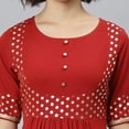 thumbnail image 7 of Janasya Indian Round Neck Half Sleeve Polka Print Maroon Poly Crepe Kurta For Women, 7 of 7