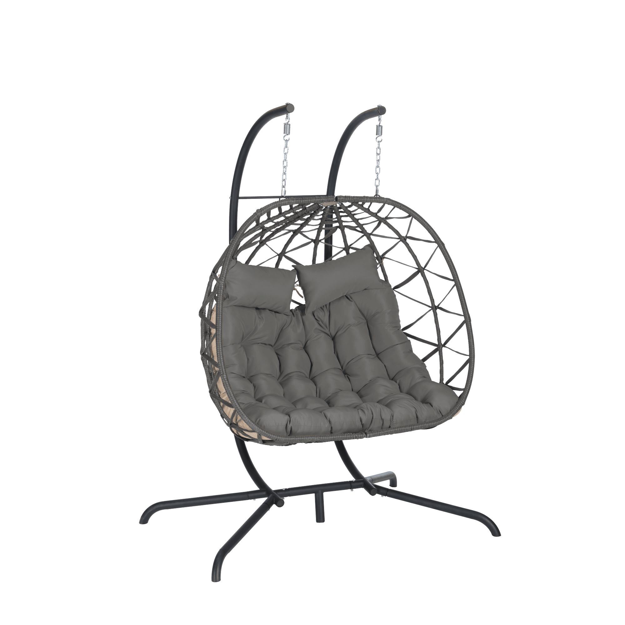 Leumius Double Egg Chair with Stand,Indoor Outdoor Wicker Swing Egg Hanging Chair with UV Resistant Cushions for Patio,Balcony,Porch,600 lbs,Dark Gray