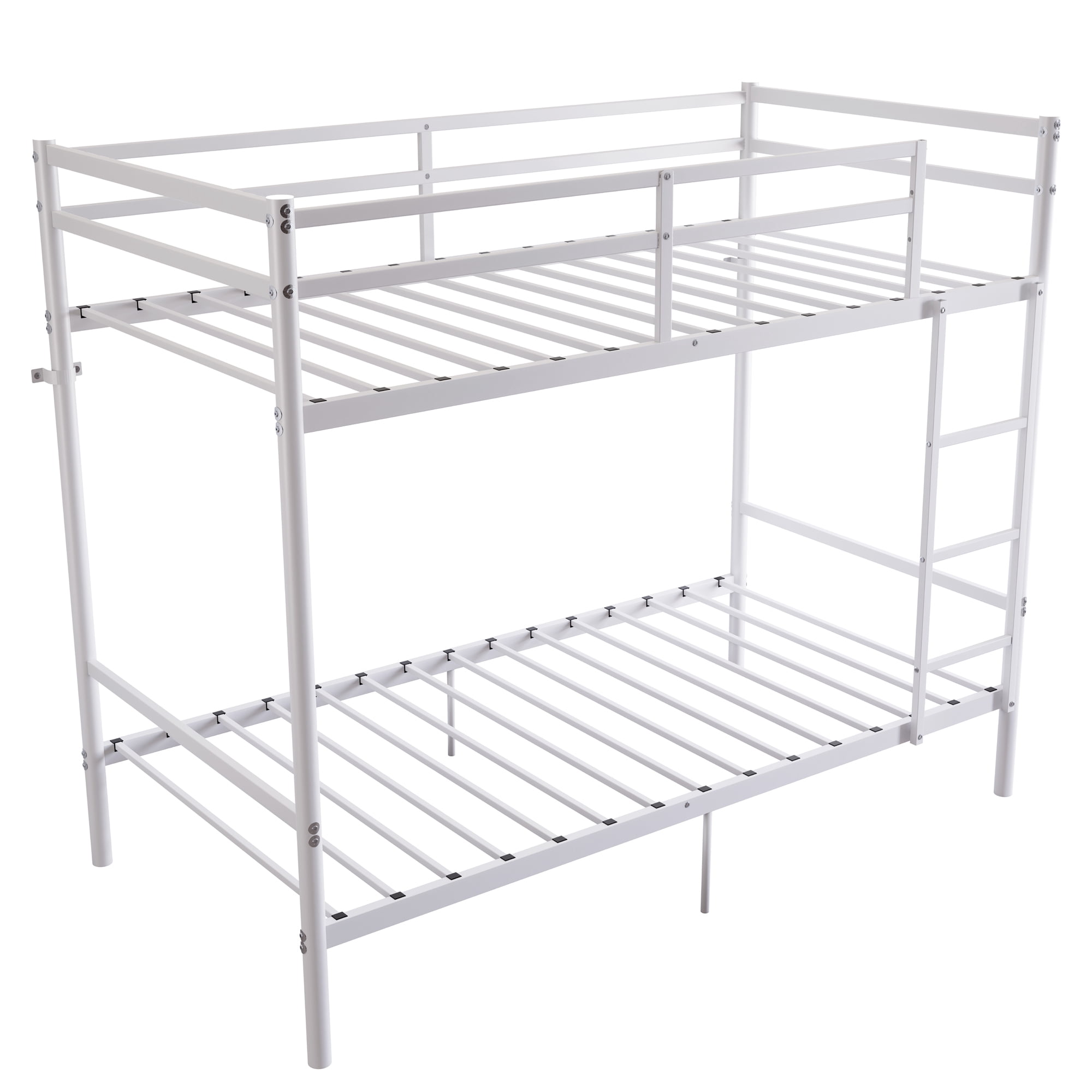 Leumius Twin Over Twin Metal Bunk Bed,Heavy Duty Bed Frame with Ladder and Guardrail for Bedroom, Dorm, Easy Assembly,Space-Saving,White