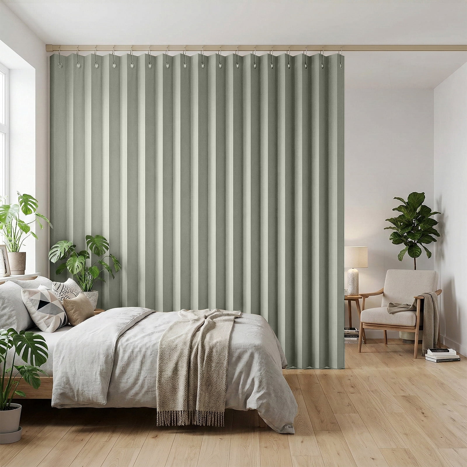DONGPAI Extra Large Room Divider Curtain, Indoor/Outdoor Multifunctional Vertical Drapes with Hooks Waterproof Shower Curtain for Living Room Bedroom Bathroom, 100"x 84", Light Gray, 1 Panel