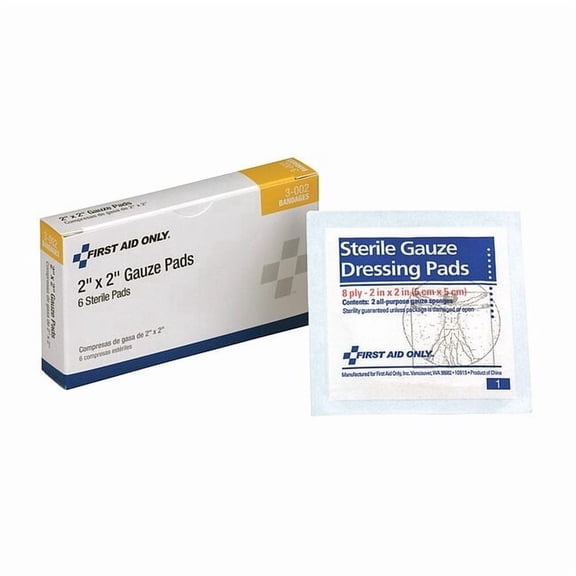 First Aid Only Gauze Pad, Sterile, White, No, Gauze, PK6 3-002