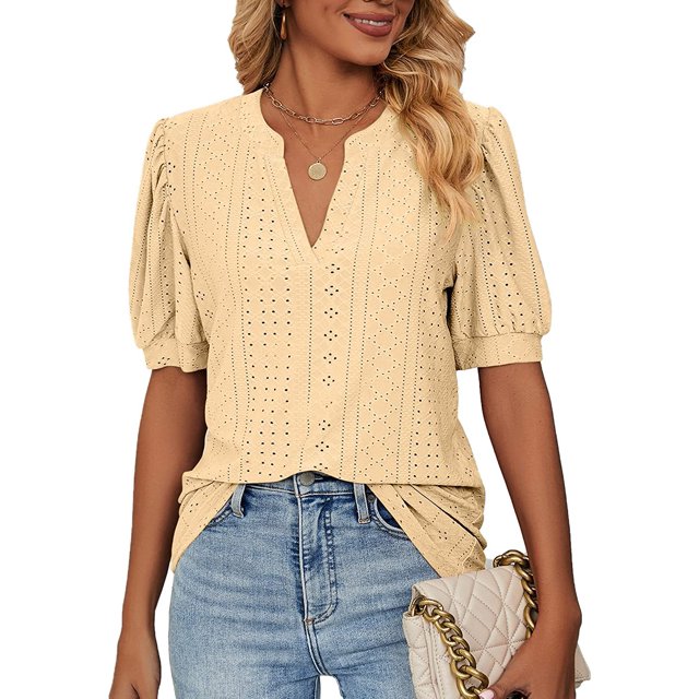 Camisas de mujer Casual con cuello en V Camisetas Puff Manga corta Verano Tops Túnica Blusas S-XXLYellowMedium esquí esquí Gafas de esquí