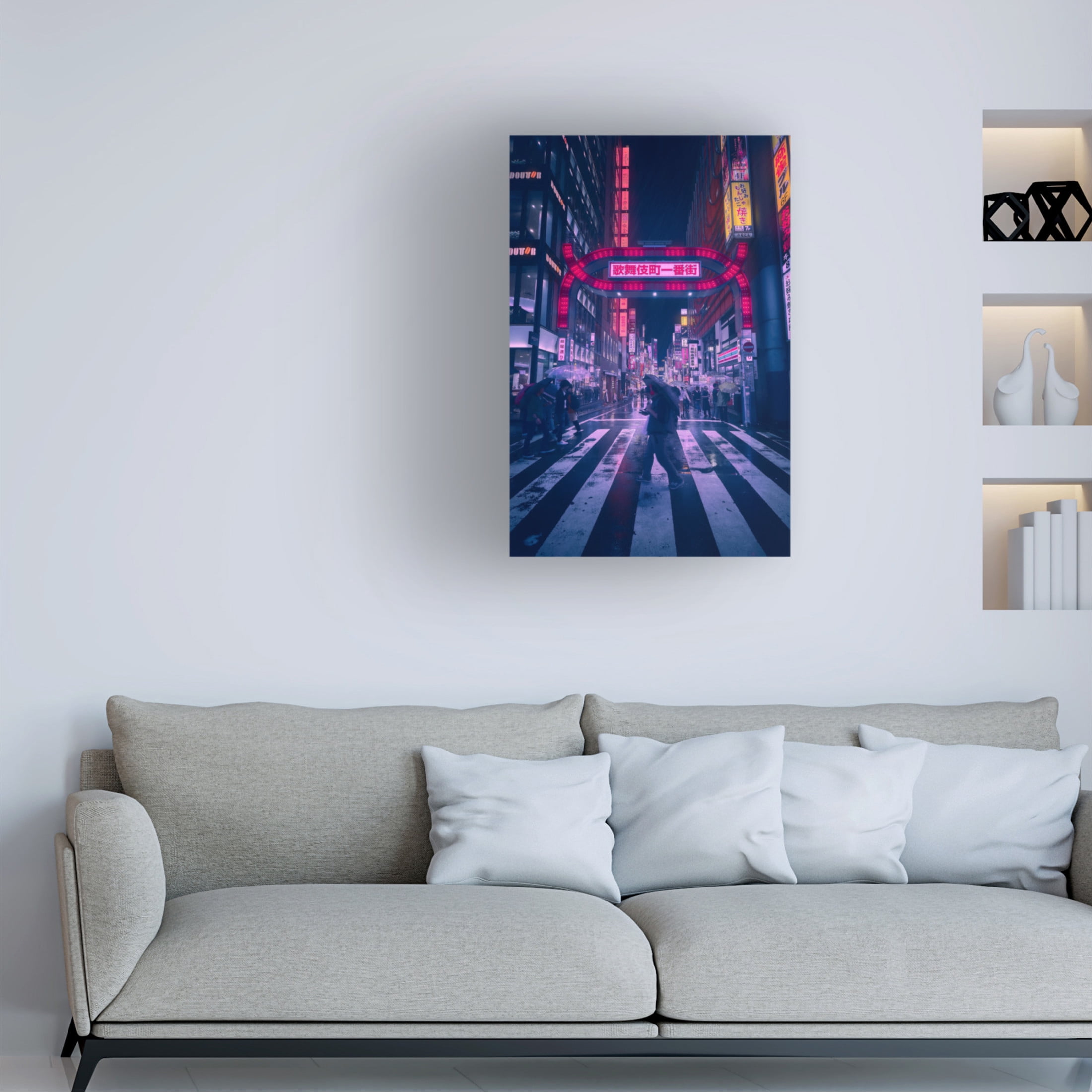 Canvas Wall Art - Javier De La 'Tokyo Blue Rain' Wall Art for Living Room, Bedroom, or Office Décor by Trademark Fine Art - 22 x 32 Inches