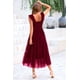 thumbnail image 2 of Vestido PRETTYGARDEN Midi Rojo Vino Sin Mangas con Fruncido y Volantes M, 2 of 9