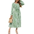 thumbnail image 4 of Miyanuby Women's Long Sleeve Maxi Dresses Square Neck Floral Boho Fall Casual Smocked Dress, 4 of 7