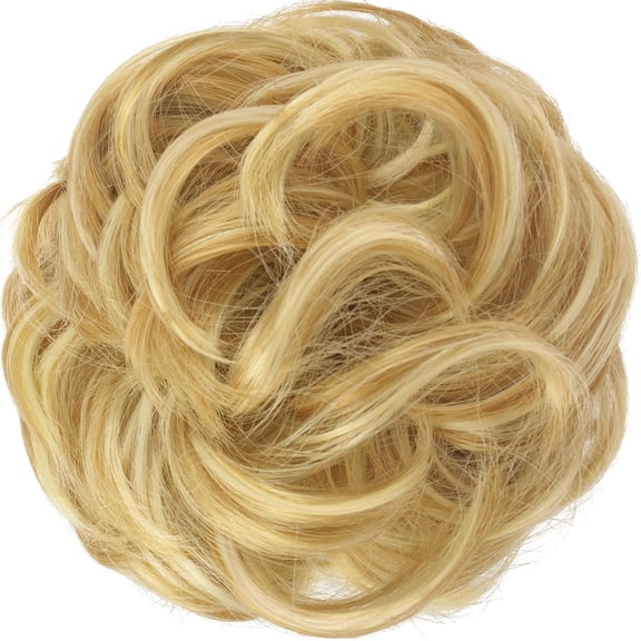 WEIF-Messy Bun Hair Pieces - Large Wavy Curly Elastic Hair Bun Scrunchies Ponytail Extensions Synthetic Chignon Hairpieces for Women, Strawberry Blonde & Bleach Blonde 1.94oz