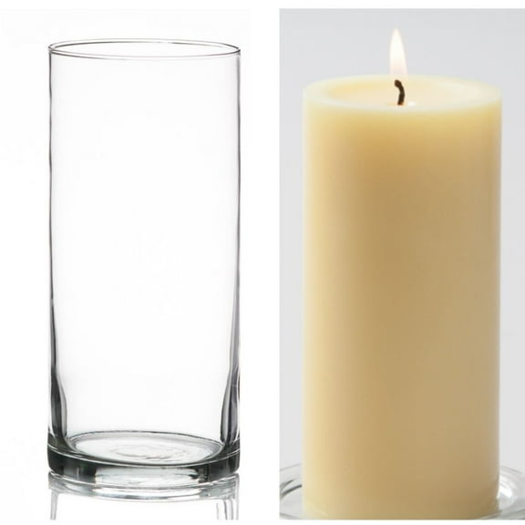 Richland Pillar Candle 6" Ivory & Eastland Cylinder Holder 7.5" Set of 12