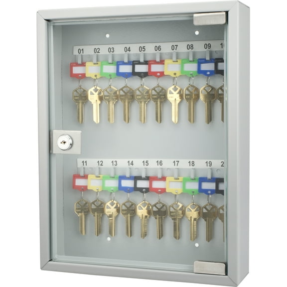 20 Keys Lock Box Gray W/ Glass Door