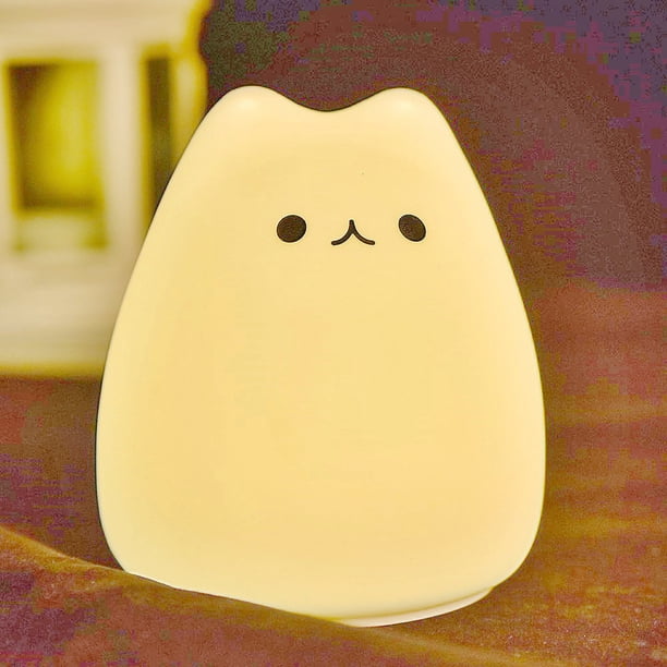 Vela de gato, luz nocturna para niños Kitty, luz nocturna LED de silicona recargable por USB, luz nocturna linda y recargable para bebés y niñas Kawaii