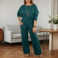 thumbnail image 4 of sususu Two Piece Lounge Set for Women,Matching Set Women's Solid Color Casual Tunic Top Straight Leg Trousers Mid Long Jacket Three Piece Suit Set For Everyday And Outdoor Wear - Green, 4 of 5