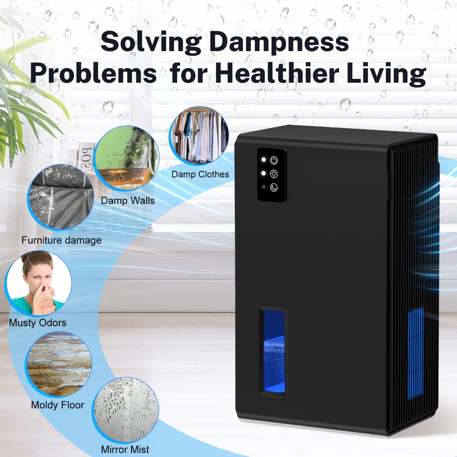 EGEH Dehumidifier for Home, 95 oz Water Tank, 800 sq.ft Auto Shut off Small Dehumidifiers for Bathroom Bedroom with 7 Colors LED Light (Black)