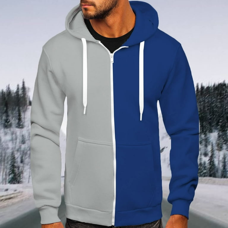 ZCFZJW Lightweight Hoodies Tops for Men Casual Color Block Print Athletic  Pullover Long Sleeve Full Zip Up Graphic Hooded Sweatshirts with Pockets  Blue XXXL 
