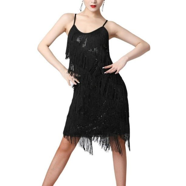 Vestido de baile latino para mujer vestido Flapper con flecos y borlas de lentejuelas Tango para ninas y mujeres NEGRO m Bodega Aurrera en linea