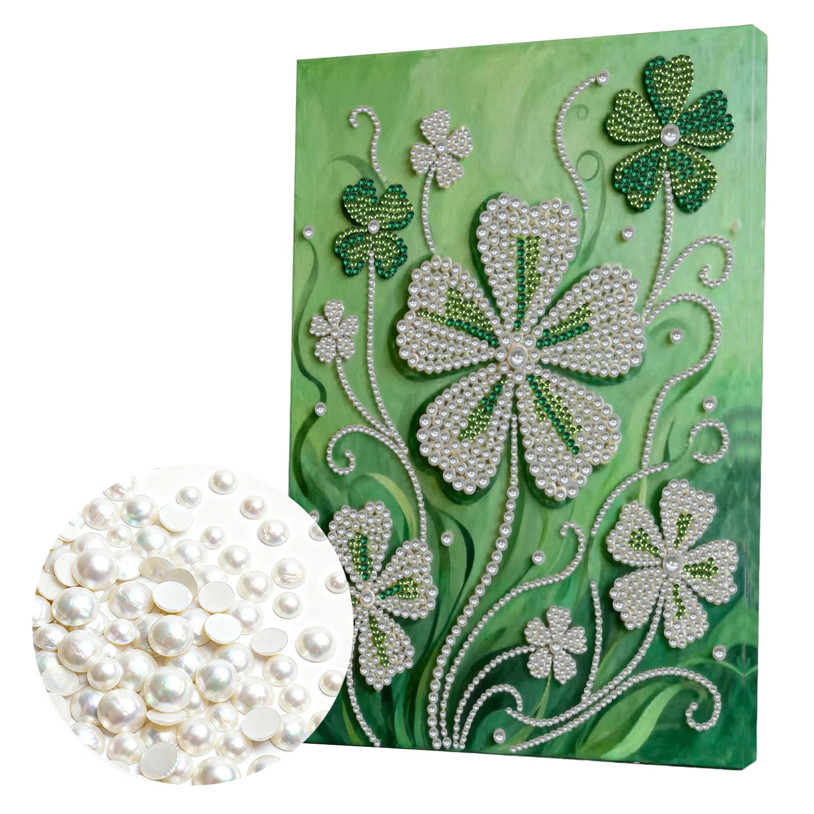 FLOPESN DIY Gemstone Pearl Diamond Art Painting Kit with Frame, 11.81x15.75in Colored Canvas, Home Decor Display for Tabletop and Wall -Four-Leaf Clover